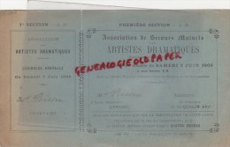 75 - PARIS - BILLET  ARTISTES DRAMATIQUES- 1ER JUIN 1900- THEATRE NOUVEAUTES-BD ITALIENS- BISSEN- COQUELIN AINE - Biglietti D'ingresso