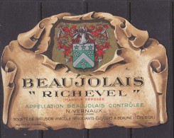 ETIQUETTE NEUVE BEAUJOLAIS Richevel VERNAUX Beaune 13x9cm - Beaujolais