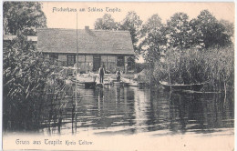 Schloss TEUPITZ Kreis Teltow Fischerhaus Mit Fischer Und Boote 14.7.1909 Gelaufen - Teupitz