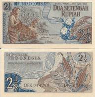 Indonesia P79, 2 1/2 Rupiah, Woman Picking Cotton / Corn Plants 1961 - Indonesien