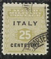 OCCUPAZIONE ANGLO-AMERICANA SICILIA 1943 CENT. 25 USATO USED OBLITERE´ - Occ. Anglo-américaine: Sicile