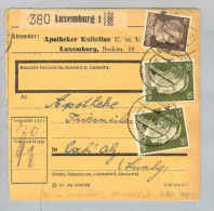 Luxemburg 1944-07-09 R-Paketkarte Apotheke Knutelius DR 70 Pf. Frankiert Nach Esel - 1940-1944 Deutsche Besatzung