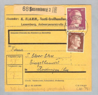 Luxemburg 1944-02-11 R-Paketkarte K.Flamm Textilgrosshandlung DR 55 Pf. Frankiert Nach Rodingen - 1940-1944 Duitse Bezetting