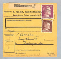 Luxemburg 1944-02-11 R-Paketkarte K.Flamm Textilgrosshandlung DR 55 Pf. Frankiert Nach Rodingen - 1940-1944 Ocupación Alemana