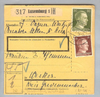 Luxemburg 1944-06-14 R-Paketkarte DR 45 Pf. Frankiert Nach Wecker - 1940-1944 German Occupation