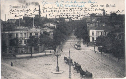 ROSTOCK Doberaner Pl Vogelschau Straßenbahn Degenhardt & Sohn Herren Garderobe 5.3.1908 Gelaufen - Rostock