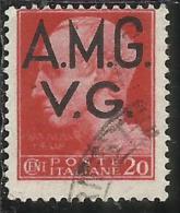 VENEZIA GIULIA 1945 - 1947 TRIESTE AMGVG AMG VG POSTA ORDINARIA CENT. 20 (II) FIL. RUOTA WHEEL USATO USED OBLITERE´ - Gebraucht