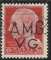 VENEZIA GIULIA 1945 - 1947 TRIESTE AMGVG AMG VG POSTA ORDINARIA CENT. 20 (II) FIL. RUOTA WHEEL USATO USED OBLITERE´ - Gebraucht