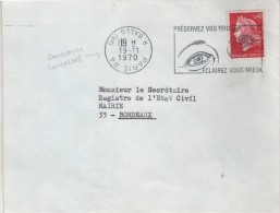 Lettre Flamme Curiosité Paris 84 19-11 1970 " Couronne Renversée Et Le 19 Des Heures Est Un Gros Chiffre Plastique" - Storia Postale