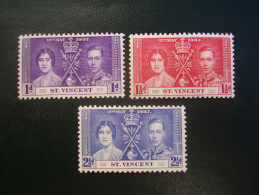 ST. VINCENT 1937  CORONATION Issue Of 12th.May In FULL SET 3 Values To 2 1/2d Mint No Hinge. - St.Vincent (...-1979)