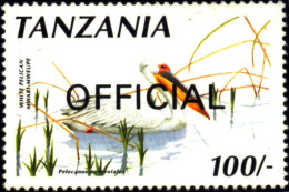 BIRDS-WHITE PELICAN-OVPT-OFFICIAL-TANZANIA-MNH A5-803 - Pelícanos