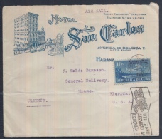 1930-H-15. CUBA. REPUBLICA. 10c CORREO AEREO. SOBRE DEL HOTEL SAN CARLOS DE LA HABANA A MIAMI, US CARTA. - Prephilately