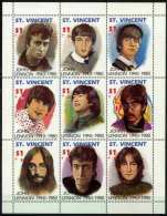 SAINT VINCENT John LENNON, Musique.  Feuillet 9 Valeurs   ** MNH. - Chanteurs