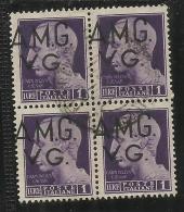 VENEZIA GIULIA 1945 - 1947 TRIESTE AMGVG AMG VG POSTA ORDINARIA LIRE 1 LIRA VARIETA´ VARIETY QUARTINA USATA BLOCK USED - Gebraucht