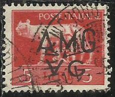 VENEZIA GIULIA 1945 - 1947 TRIESTE AMGVG AMG VG POSTA ORDINARIA LIRE 5 VARIETA´  VARIETY USATO USED OBLITERE´ - Gebraucht