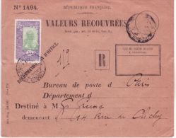 Env. 1930 - Enveloppe PTT ( Valeurs Recouvrées ) Affr. N° 125  30 C. SEUL   Pour Paris - Cartas & Documentos