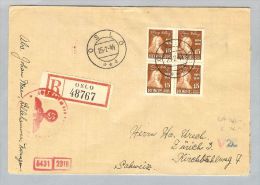 Norwegen 1944-02-25 R-Zensurbrief > Zürich 4er Block - Storia Postale