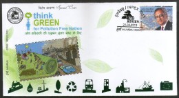 India 2013 Think Green For Pollution Free Nation Painting Special Cover # 7382 Inde Indien - Umweltverschmutzung