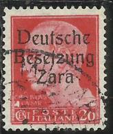 ZARA OCCUPAZIONE TEDESCA GERMAN OCCUPATION 1943 SOPRASTAMPATO D´ITALIA ITALY OVERPRINTED CENT. 20 USATO USED OBLITERE´ - Deutsche Bes.: Zara