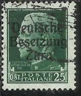 ZARA OCCUPAZIONE TEDESCA GERMAN OCCUPATION 1943 SOPRASTAMPATO D´ITALIA ITALY OVERPRINTED CENT. 25 USATO USED OBLITERE´ - Deutsche Bes.: Zara