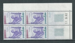 France Service N° 71 XX, U.N.E.S.C.O. 1 F. 80 , En Bloc De 4 Coin Daté Du 17 . 9 . 82,  2 Traits, Sans Charnière, TB - Dienstzegels