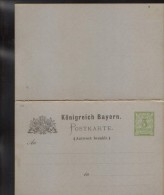 German States/Bayern - Stationery Postcard With Paid Answer Unused 1884/88 -P31/01,3pf,light Green,gray Carton - 2/scans - Andere & Zonder Classificatie