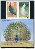 Korea 1990, SC #2909-11, Imperf 2V+S/S, Peacocks, Bird - Paons