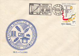 21880- BOTOSANI ELECTROCONTACT PHILATELIC EXHIBITION SPECIAL COVER, 1985, ROMANIA - Cartas & Documentos
