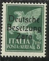 ZARA OCCUPAZIONE TEDESCA GERMAN OCCUPATION 1943 POSTA AEREA AIR MAIL LIRE 5 MH FIRMATO SIGNED - Deutsche Bes.: Zara