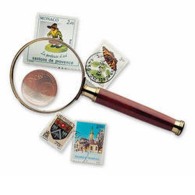 Handle Magnifier With Glass Lens, Gold-plated Metal Rim, 3xmagnification, Ø 50 Mm - Stamp Tongs, Magnifiers And Microscopes