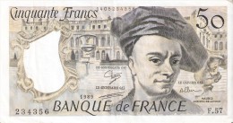 BILLETE DE FRANCIA DE 50 FRANCOS DE QUENTIN DE LA TOUR DEL AÑO 1989 (BANKNOTE) - 50 F 1976-1992 ''Quentin De La Tour''