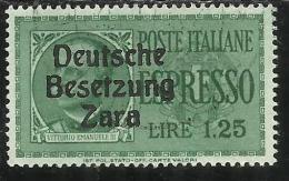 ZARA OCCUPAZIONE TEDESCA GERMAN OCCUPATION 1943 ESPRESSO SPECIAL DELIVERY L. 1,25 USATO USED OBLITERE´ - Deutsche Bes.: Zara