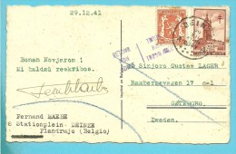 419+520 Op Kaart Met Stempel DEINZE Op 29/12/1941 Naar Zweden, Stempel RETOUR NON ADMIS / TERUG NIET TOEGELATEN - Weltkrieg 1939-45 (Briefe U. Dokumente)