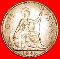 *MISTRESS OF SEAS (1954-1970) GREAT BRITAIN PENNY 1964 ELITHABETH II (1953-2022) UNC MINT LUSTRE~LOW START NO RESERVE! - D. 1 Penny