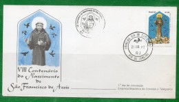 BRASIL 1982 FDC - 800 Años Del Nac.  San  Fco. De Assís. TT.:Religión,Construciones, Ärboles,Aves - FDC