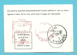 Roodfrankeering  Op VISVERLOF / PERMIS DE PECHES / 199 Met Stempel + Met Naamstempel  QUIEVRAIN - 1980-1999