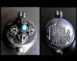 Pendant Amulette Tibétain Gau / Vintage Tibetan Pendent Amulet Silver And Turquoise - Volksschmuck