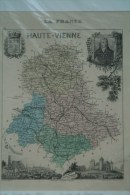 87 - CARTE GEOGRAPHIQUE HAUTE VIENNE- DRESSEE  PAR A. VUILLEMIN GEOGRAPHE-1860- LIMOGES-SAINT JUNIEN-BELLAC-ROCHECHOUART - Cartes Géographiques