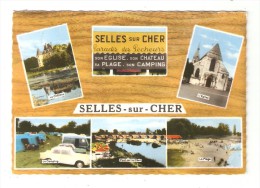 CPA  41 - SELLES  Sur CHER  : Multivues ( 6 ) Chateau - Eglise-camping - Pont Cher - Plage - Selles Sur Cher