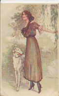 T. CORBELLA, GLAMOUR, YOUNG LADY WITH BORZOI DOG, LONGHAIRED BEAUTY, EX Cond. PC Mailed - Corbella, T.