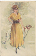 T. CORBELLA, GLAMOUR, YOUNG LADY WITH BORZOI DOG, LONGHAIRED BEAUTY, EX Cond. PC Mailed - Corbella, T.