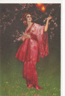 T. CORBELLA, GLAMOUR, FASHION, YOUNG LADY IN KIMONO UNDER CHERRY BLOSSOM, NM Cond. PC Not Mailed - Corbella, T.