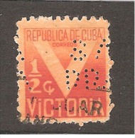 Perforadas/perfin/perfore/lochung     Republica De Cuba 1942 1/2 Centavos Sc # RA5  Ed # SP 05 SARRA - Used Stamps