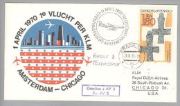 Tschechien 1970-03-26 Prag Erstflug KLM Amsterdam-Chicago Mit AV2 - Poste Aérienne