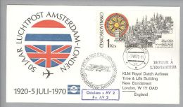 Tschechien 1970-07-03 Pragh 50 Jahre LP Amsterdam-London Mit AV2 - Luftpost