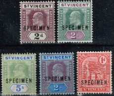 Saint-Vincent - 1902 - Y&T N° 57*,62*,63*,69*,77* Surchargés SPECIMEN - St.Vincent (...-1979)