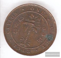 Ceylon Km-number. : 111 1943 Very Fine Bronze Very Fine 1943 1 Cent George VI. - Sri Lanka (Ceylon)