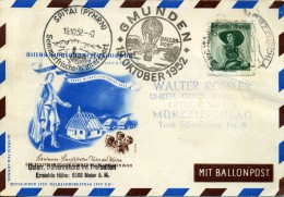 AUTRICHE - AUSTRIA - 1952 - BALLOONPOST COVER - CARTE OBLITERE - Per Palloni