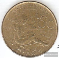 Italy Km-number. : 107 1980 Extremely Fine Aluminum-Bronze Extremely Fine 1980 200 Lire Fao - 200 Lire