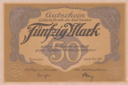 Deutschland, Germany, Sächsischer Gutschein Der Stadt Dresden, Set - 5, 20 & 50 Mark,  ( Reihe F & U & A ) UNC, 1918 ! - 50 Mark